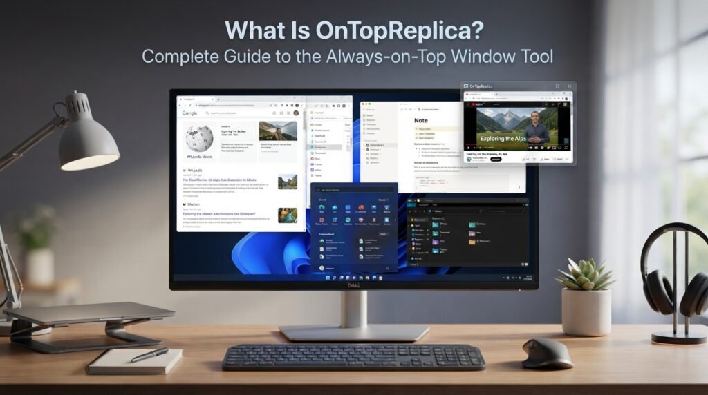OnTopReplica live window mirroring tool on Windows desktop with always-on-top overlay