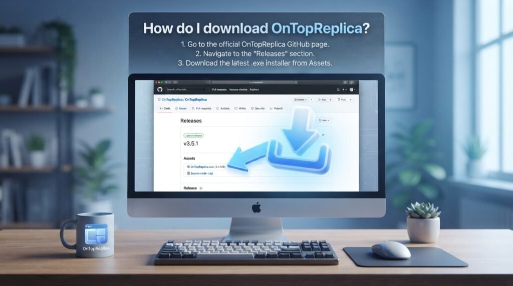 Download OnTopReplica for Windows from the official GitHub repository or OnTopReplica.org