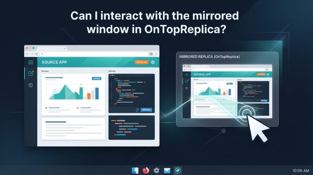 OnTopReplica interactive mode and click-through mode for controlling mirrored windows on Windows