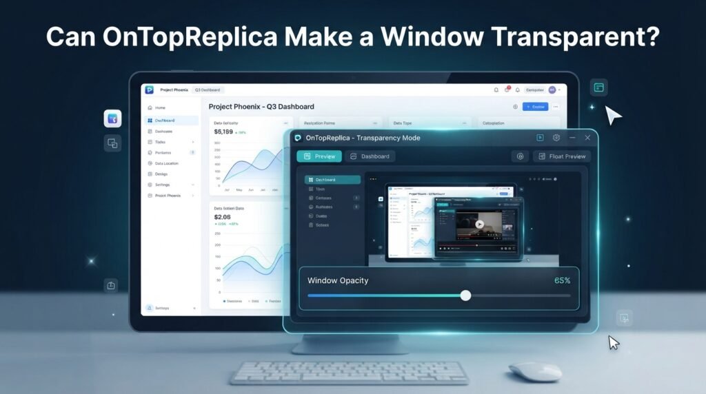 OnTopReplica transparent window with adjustable opacity overlay on Windows desktop