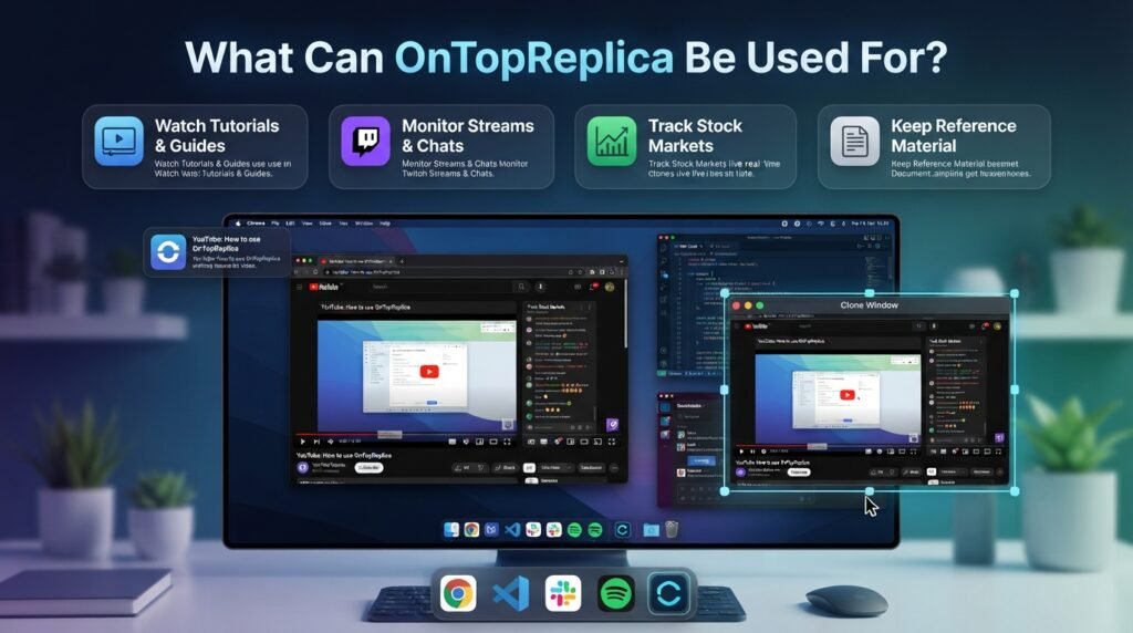 OnTopReplica used for multitasking by keeping videos, chats, tutorials, and applications always on top in Windows